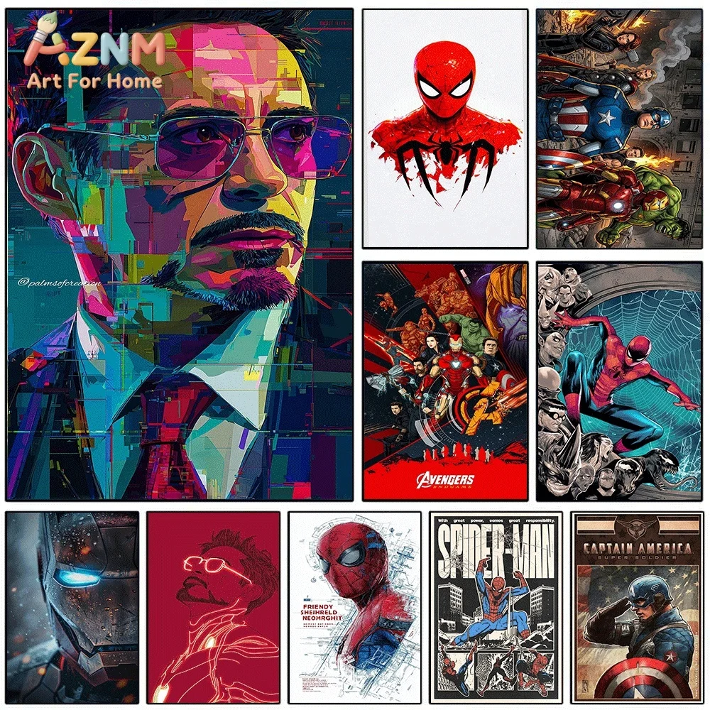 AZNM Tony Stark Colorful Geometric Pop Art Canvas Wall Print, Superhero Iron Man Abstract Multicolor Fragment Portrait Graphic