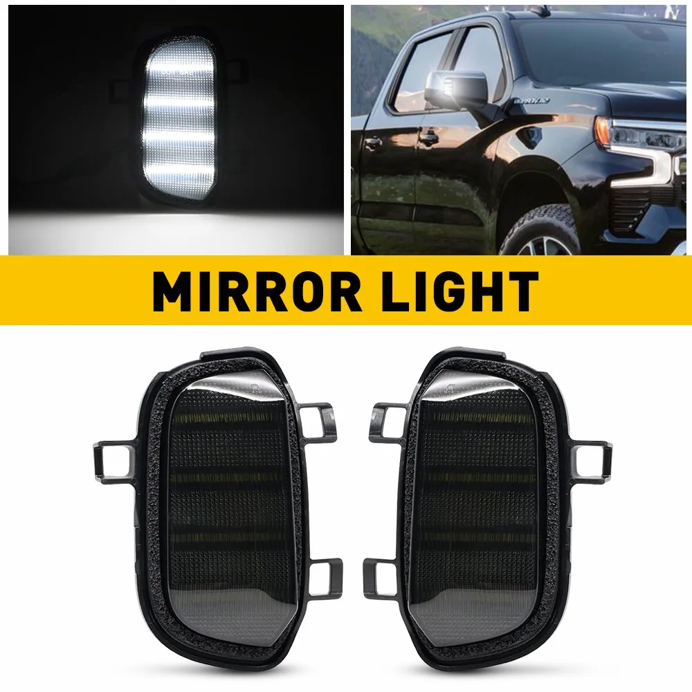 

2 шт. светодиодный светильник для зеркала с дымчатыми линзами, белый для Chevrolet Silverado 1500 GMC Sierra 1500 2019-2022, прочный светильник заднего зеркала