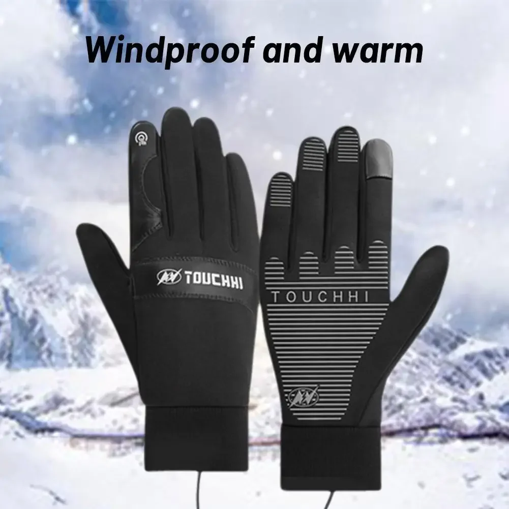 Winter USB Heating Touch Screen Gloves Cold Resistant Cycling E-Bike Warm Gloves For Men Women