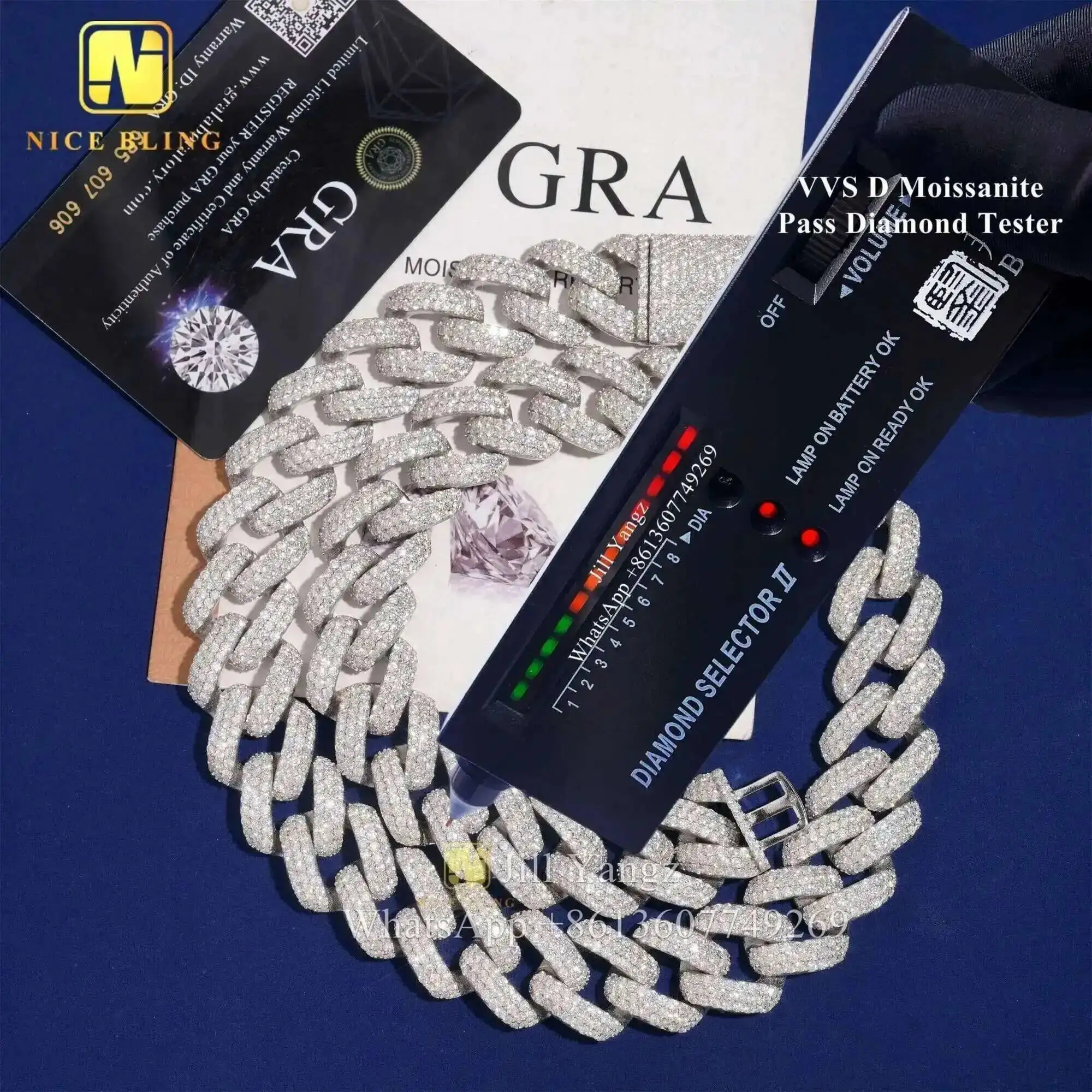 

Массивная цепочка, тяжелая толстая кубинская цепочка с муассанитом 20 мм, позолоченное ожерелье 18 карат, кубинская цепочка 925 пробы, кубинский браслет с муассанитом