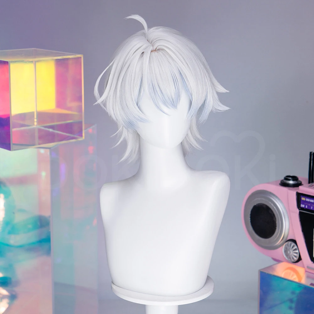 Anime Needy Girl Overdose Karamazov Nechika-sama Cosplay Wig Short White Hair Necklaces Waistchain For Men Women Halloween Props view 3