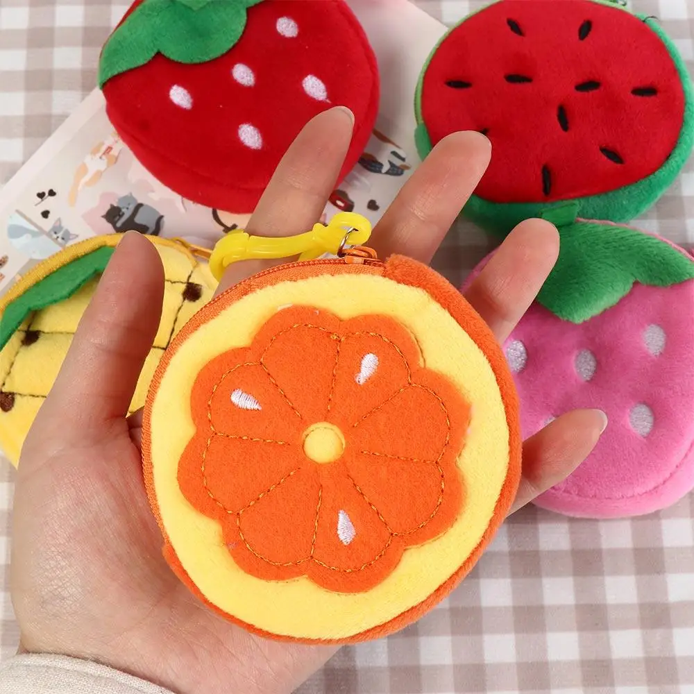 Super Soft 3.15in Fruit Coin Bag With Hook Strawberry 8CM Coin Pouch Watermelon Small Wallet Pouch Adult