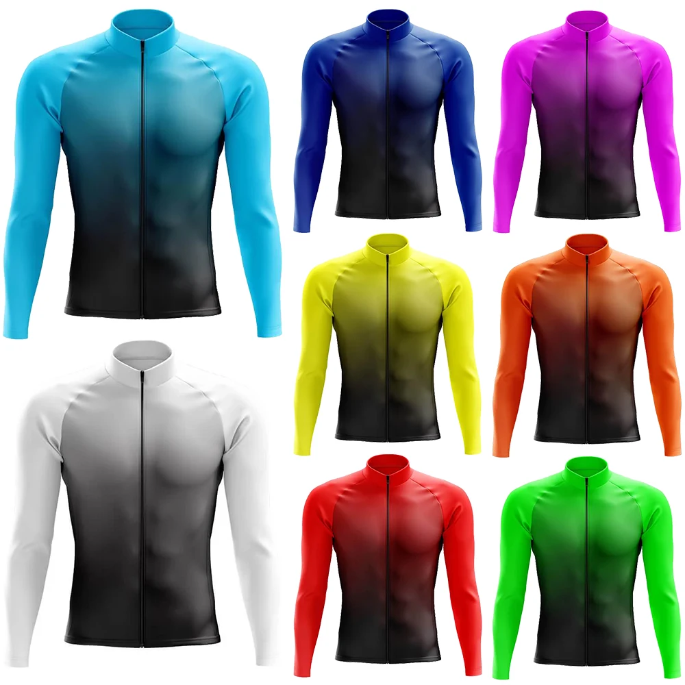 Gradient color Men Cycling Jersey Winter&Autumn Long Sleeve Thermal Fleece lining Bicycle Warm Road Thin Bike MTB Clothing