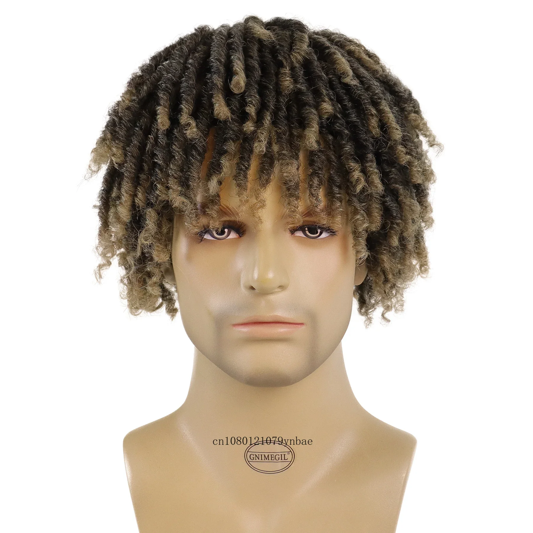 Synthetic Dreadlock Hair Ombre Light Brown Wig with Clip in Twist Braided Wigs Toupee for Men Short Afro Curly Wig Cosplay Daily