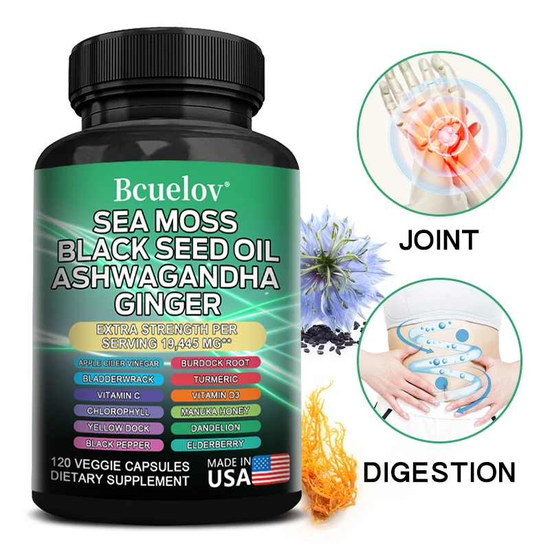 

16-in-1 Supplement - Seaweed, Black Seed Oil, Ashwagandha & Ginger, 19445 Mg, Supports Immunity, Energy, Joints, Digestion