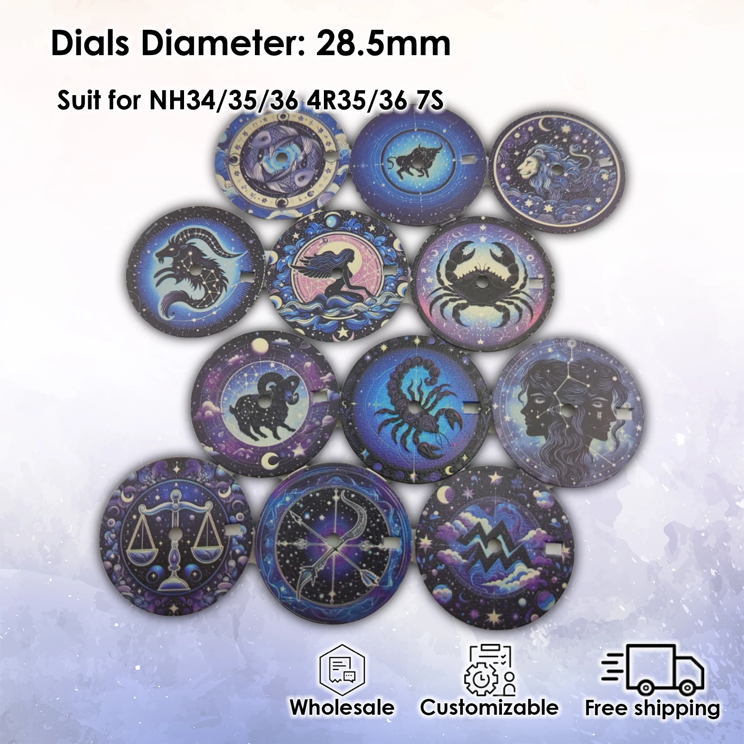 

28.5MM Dial twelve constellations watch dial suit for NH series movement 4R35/4R36 dial Creative Dial Customizable wholesal