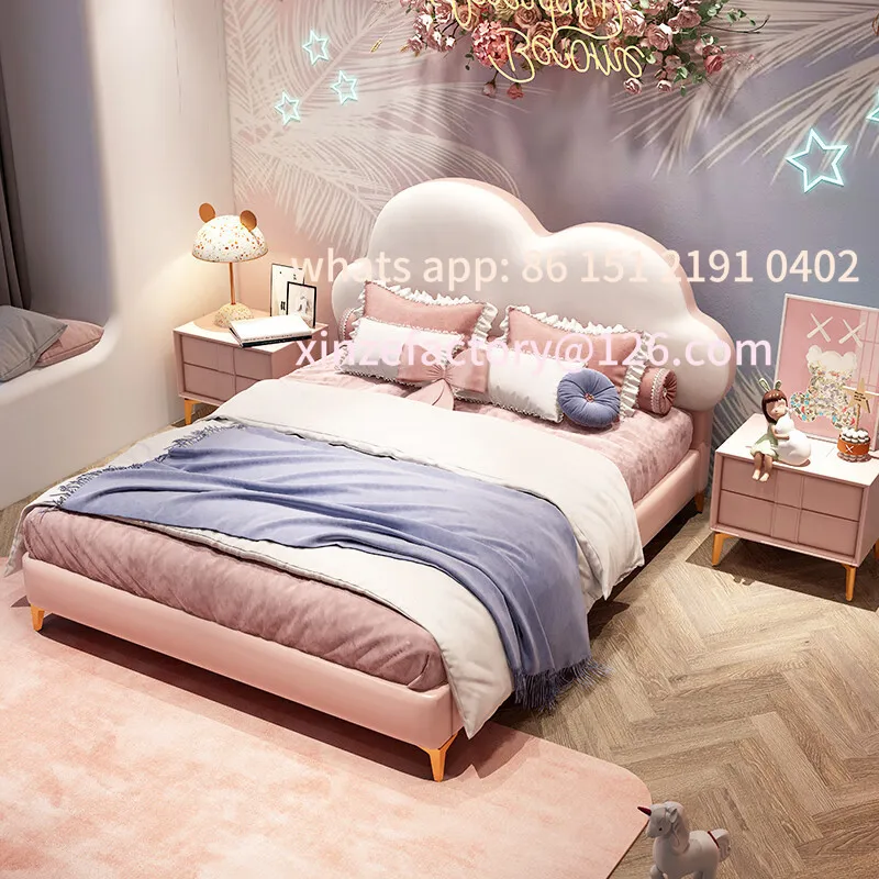 

Customizable single leather bed modern simple solid wood soft bag bed cloud bed