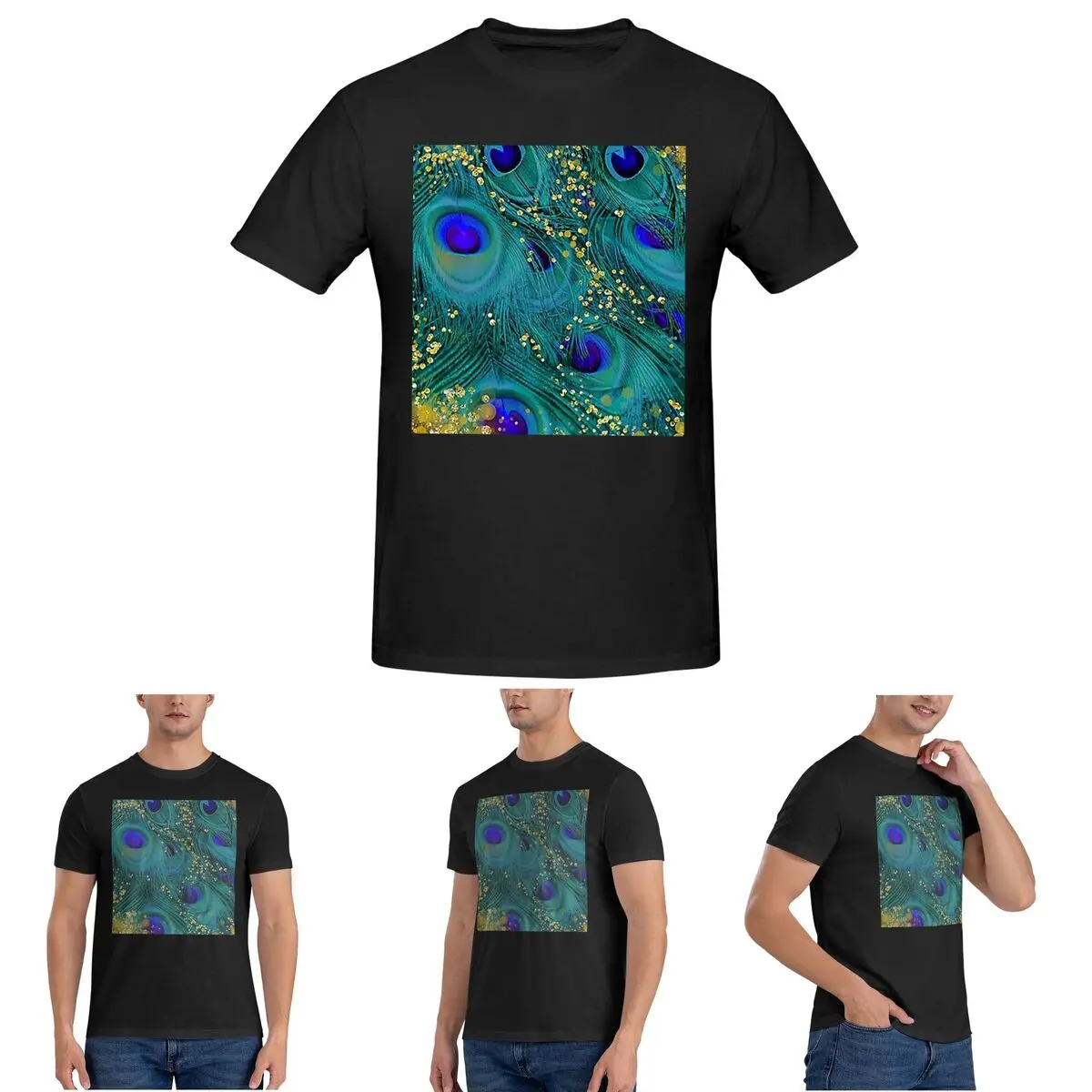 

Peacock Feathers T-Shirt for Men Cotton Plus Size T Shirts Men's Tees Short Crew Neck Summer Clothes Tops S-6XL