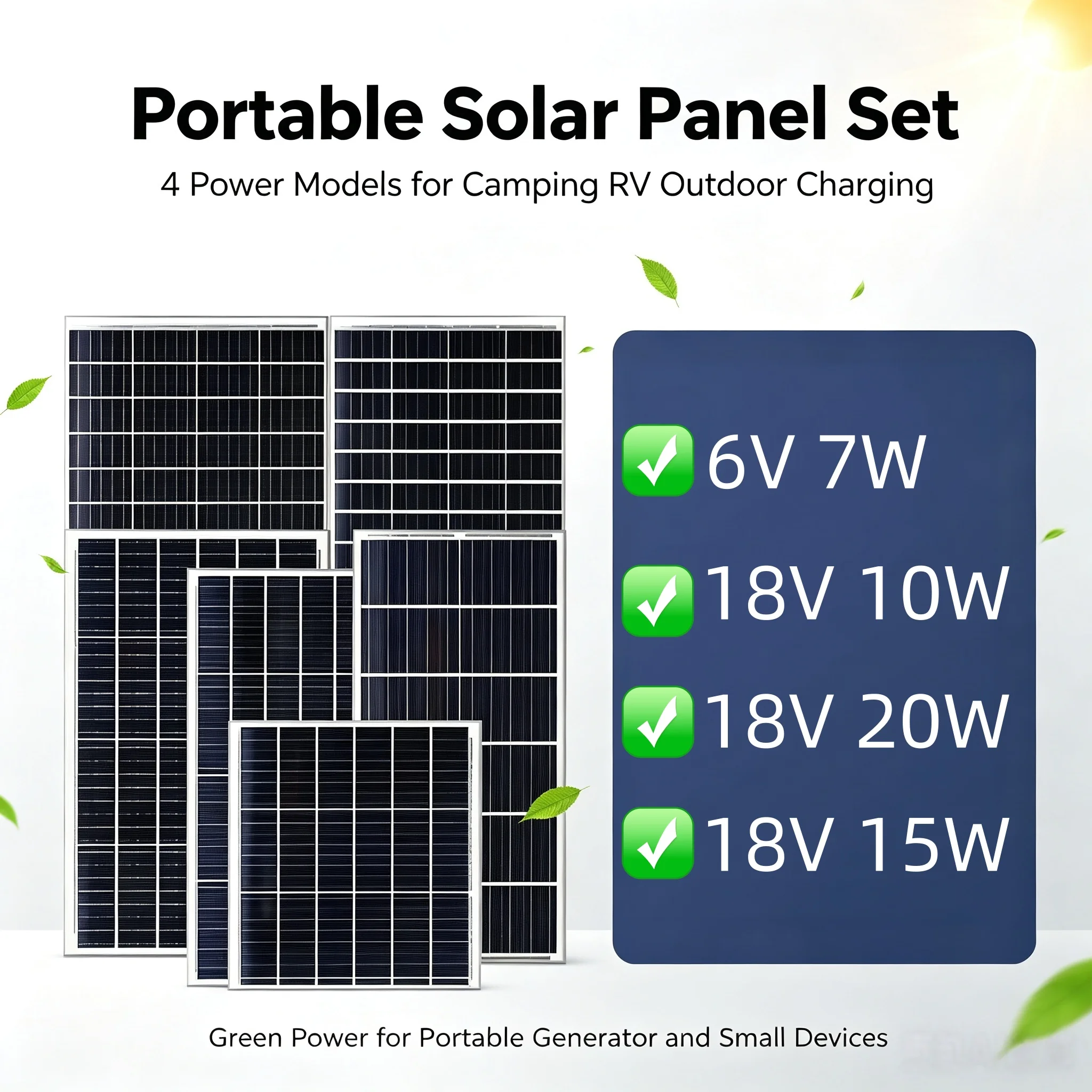 6V 7W 18V 10W 15W 20W Monocrystalline Portable Silicon Solar Panel PV Cell With 3m Cable USB DC 5521 For Camping RV Power St