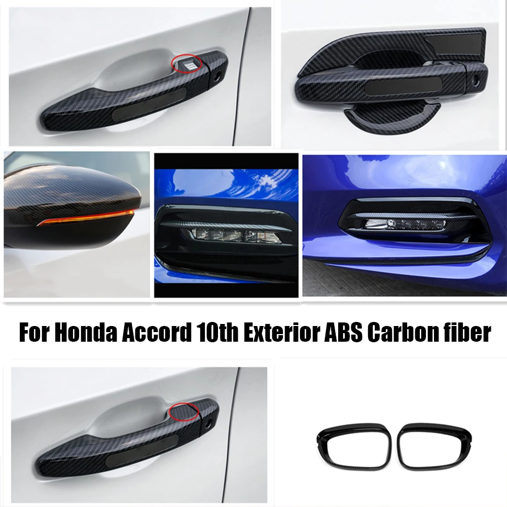 

External Accessories ABS Carbon fiber Car Door Handle Door Bowl mirror cover Trim Sticker For Honda Accord 10th 2018 19 20 2021