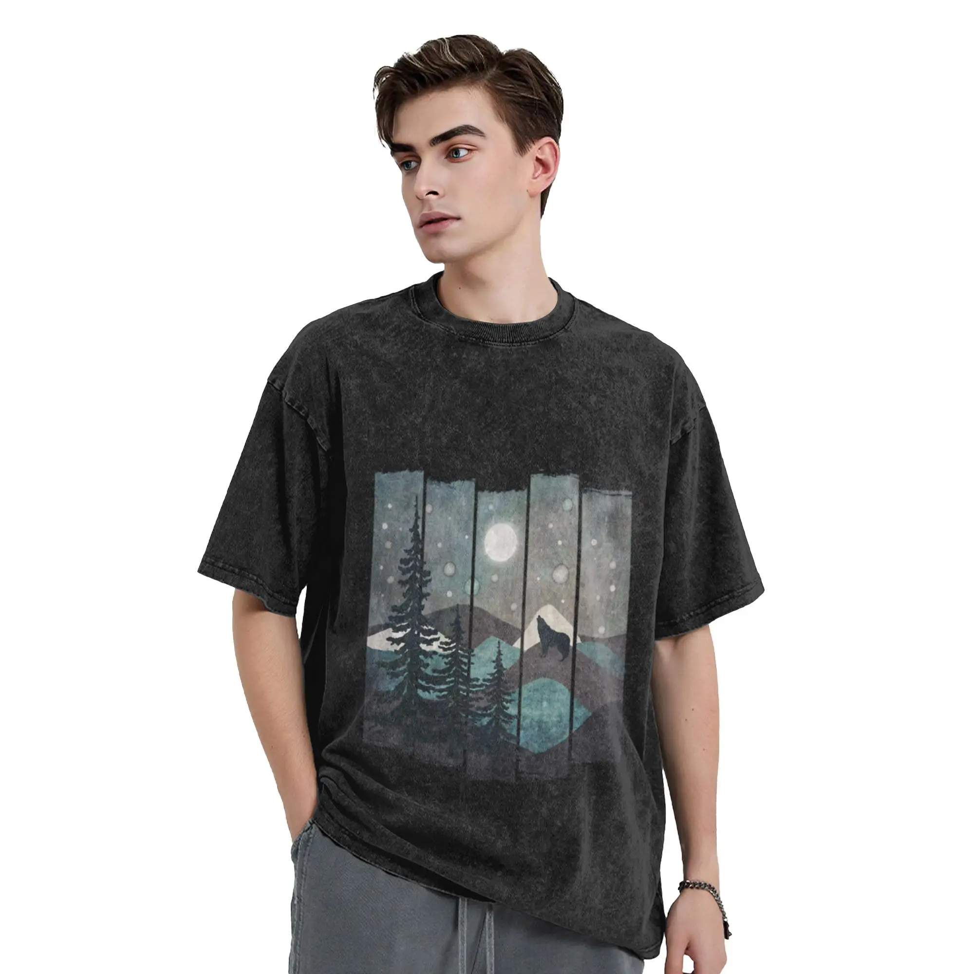 A FullMoon Starry Night Classic Stylish A Vintage Oversized Cotton T-Shirts
