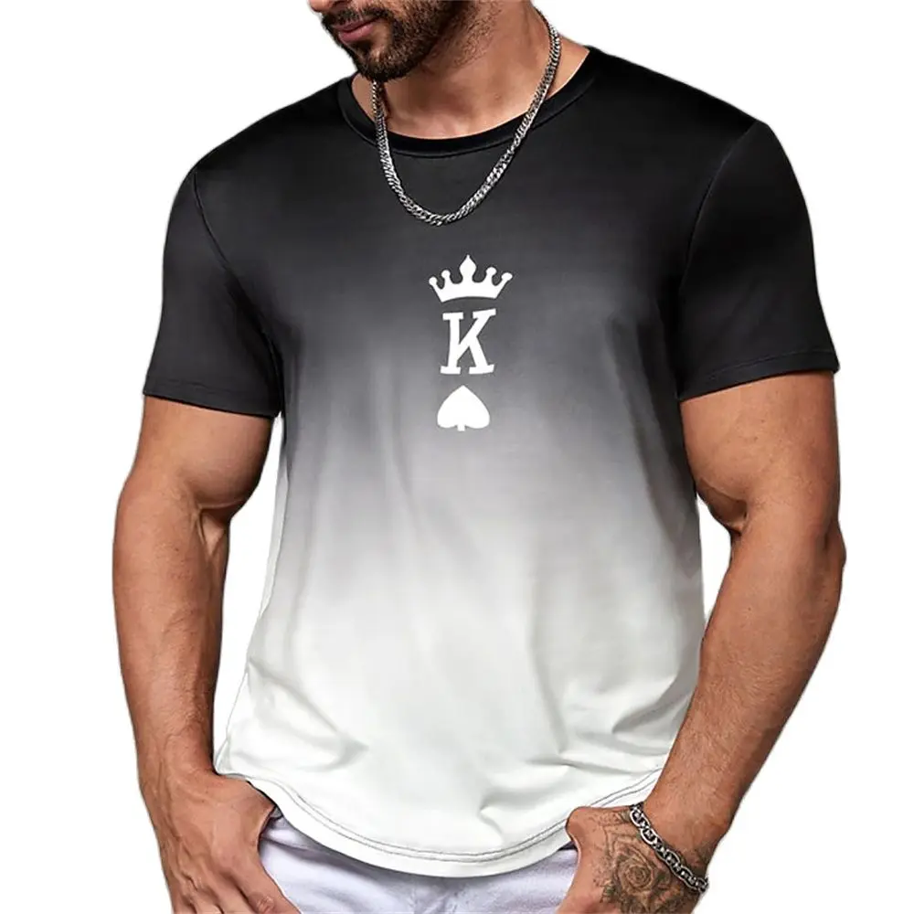 Mode Gradienten Poker Print T Shirts Für Männer Sommer Täglich O Kragen Polyester Kurzarm T-shirt Große Größe Tops Kleidung