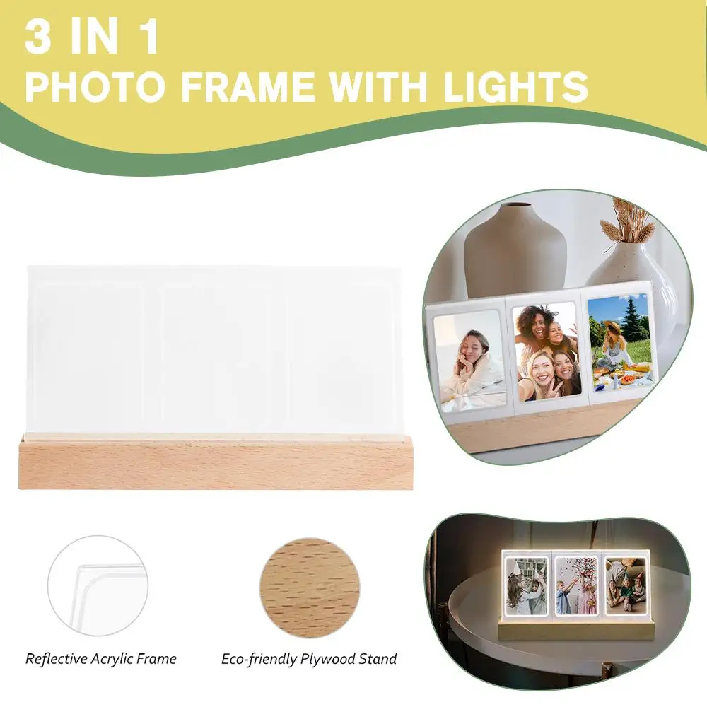 Desktop Decor 3 In 1 3 Inch Photo Frame Acrylic Led Light Photo Table Instant Film Camera For Fujifilm Instax Mini H6y1