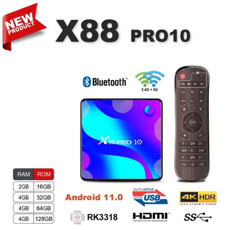 

X88 Pro 10 4K TV Box Android 10.0 Rockchip 3318 Dual Band Wifi HDR IPTV