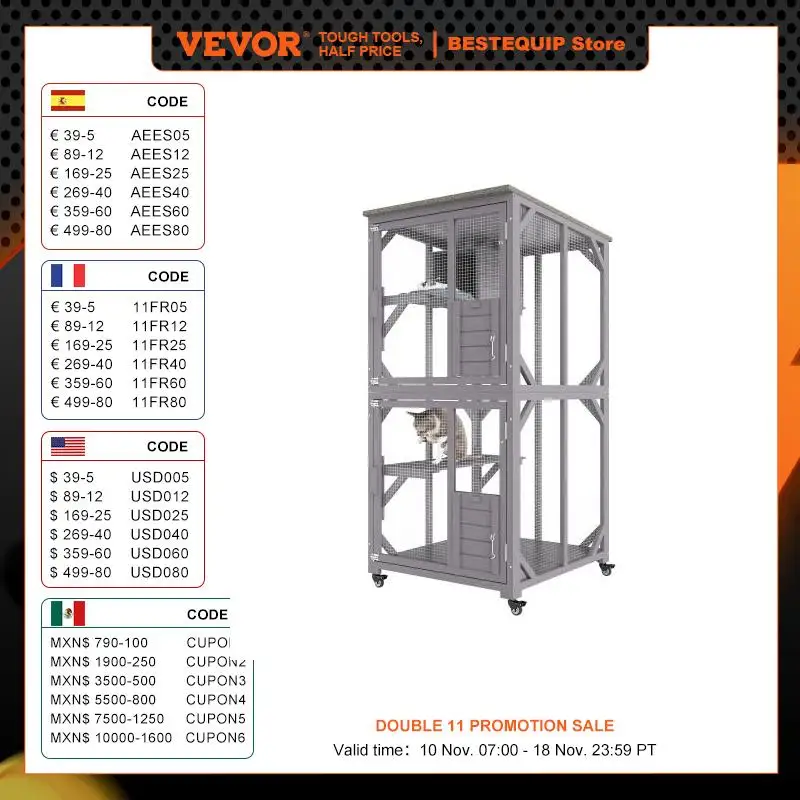 VEVOR 3/7 Tier Large Catio Rabbit Pig Dog Playpen House Large Exercise Place Crate Large Cat Tree Wooden Cat House for Rabbits