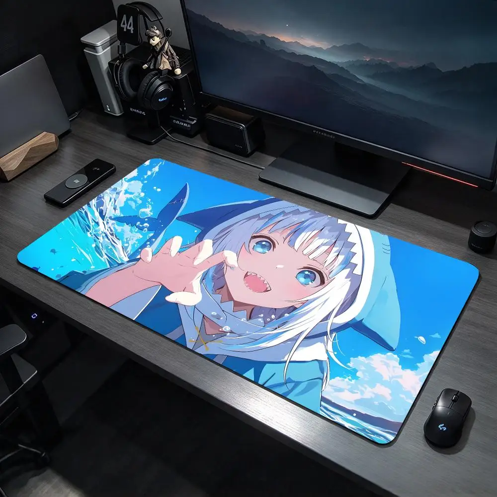 Virtual Group H-Hololive Gawr Gura Mouse Pads Large Gaming Mousepad Desk Mat Non Slip Bottom Featuring Stitched Edges