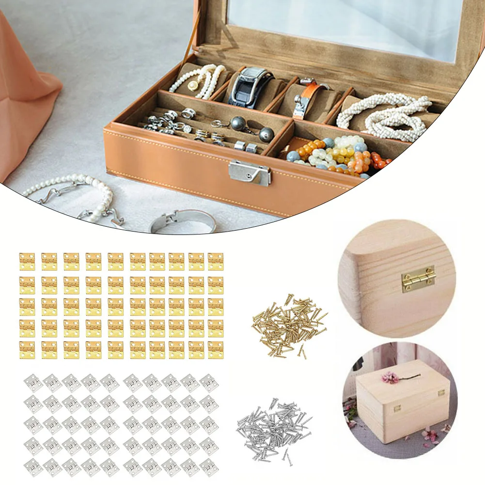 50pcs Mini Brass Hinge For Small Craft Door Box Accessories Sliver Gold 8*10mm Miniature Cabinet Furniture Fitting Home Hardware