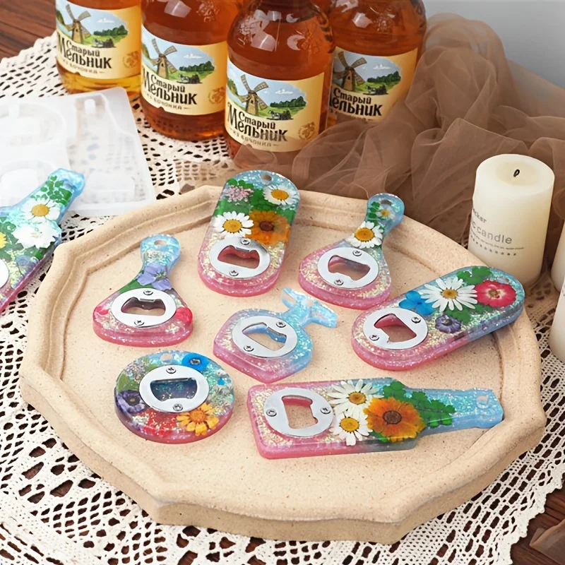 DIY Crystal Resin Gel Dripping Beer Wrench Bottle Opener Dry Flower Gel Dripping Mirror Silicone Mold