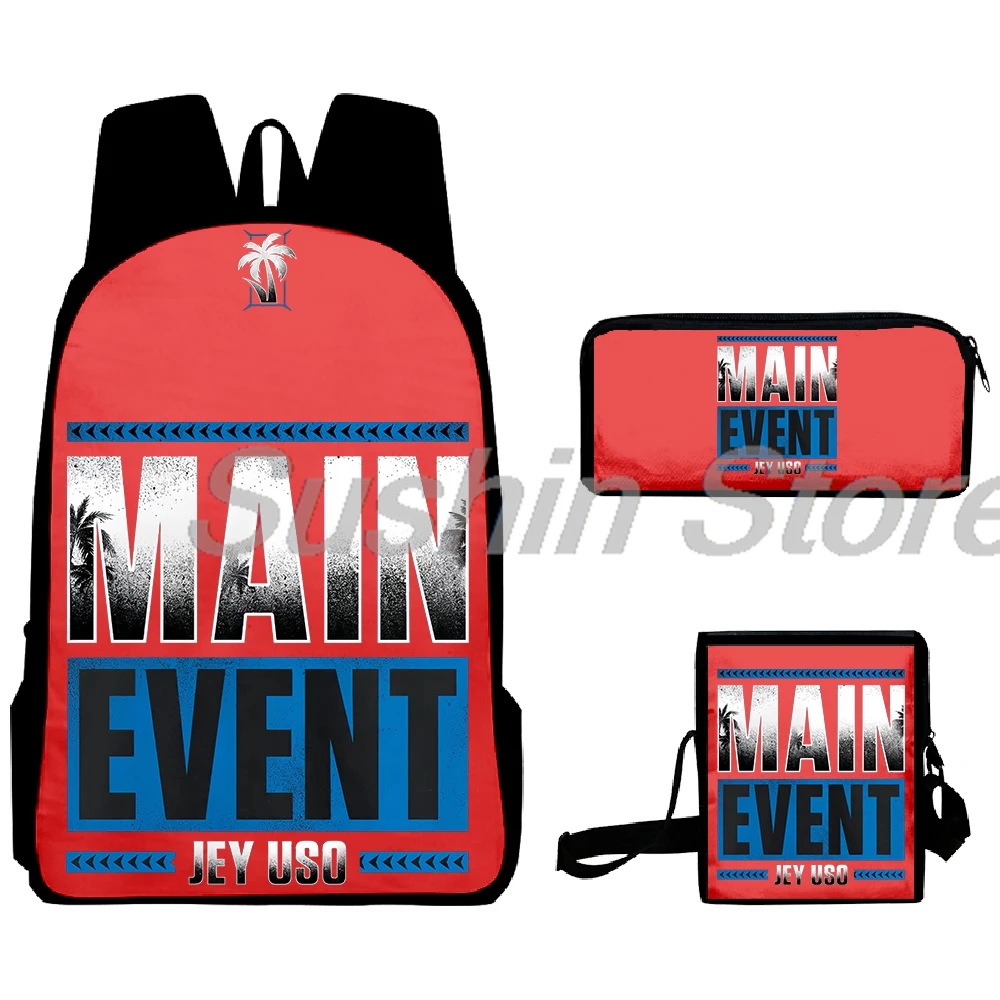 Jey Uso-Main Event Merch Mochila para homens e mulheres, mochila unissex, bolsa crossbody, mochila casual, sacos de viagem, 3 peças por conjunto