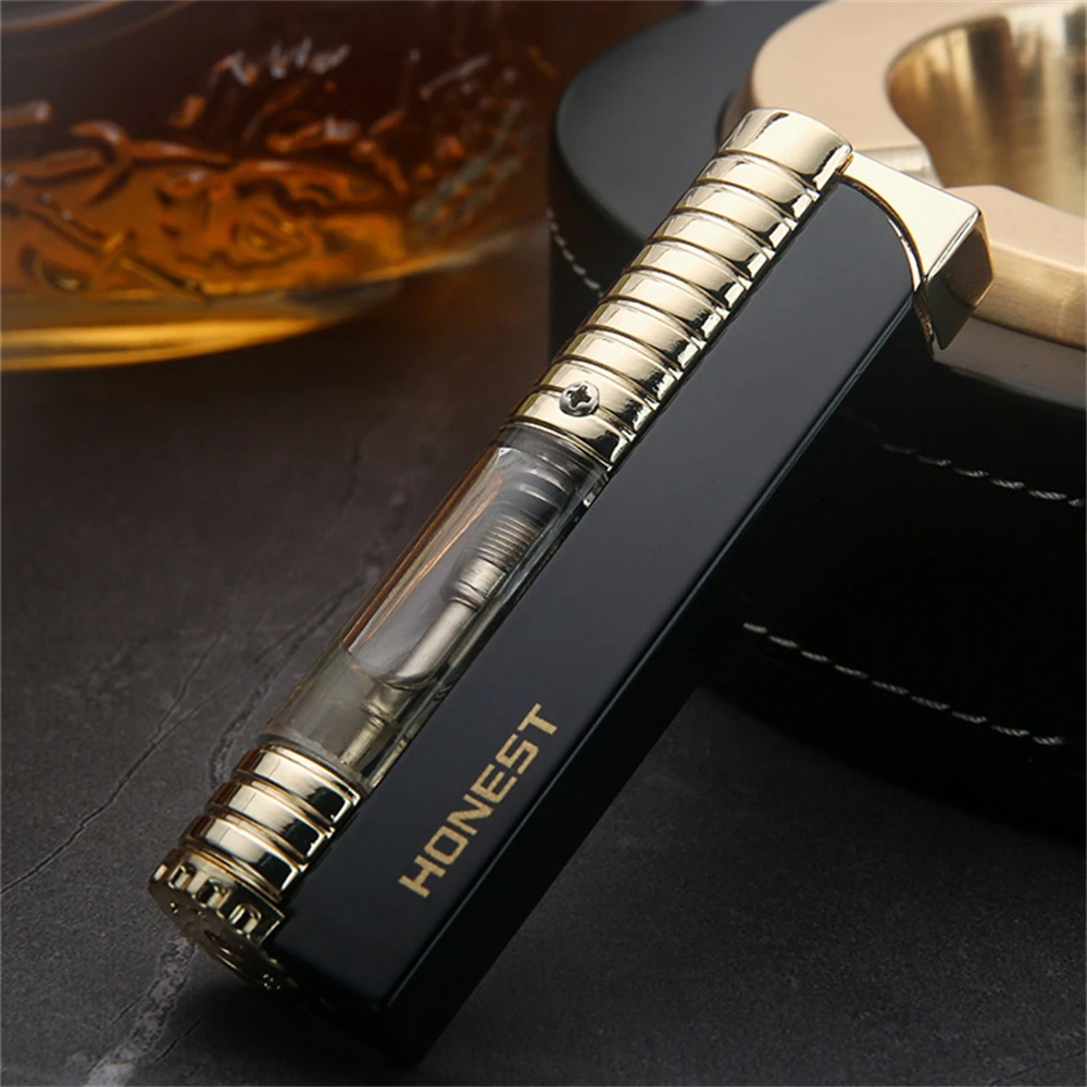 Small Straight Injection Flame Gas Lighter, Butane Cigarette Lighter, Slim Adjustable, Windproof Gadget, Gift for Men