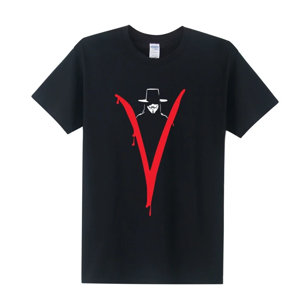 Brand New Summer V for Vendetta T Shirt Anonymous Guy Fawkes Mask Men T-Shirts O Neck 100% Cotton Boy Tees Tops Men Clothing