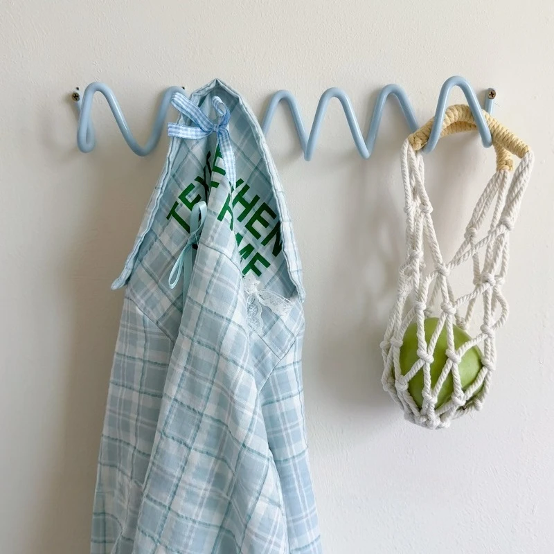 Blue Wave Wall Hook Creative Dopamine Entryway Coat Rack Space-Saving Wall Mounted Clothes Hanger Modern Hallway Organizer Hook