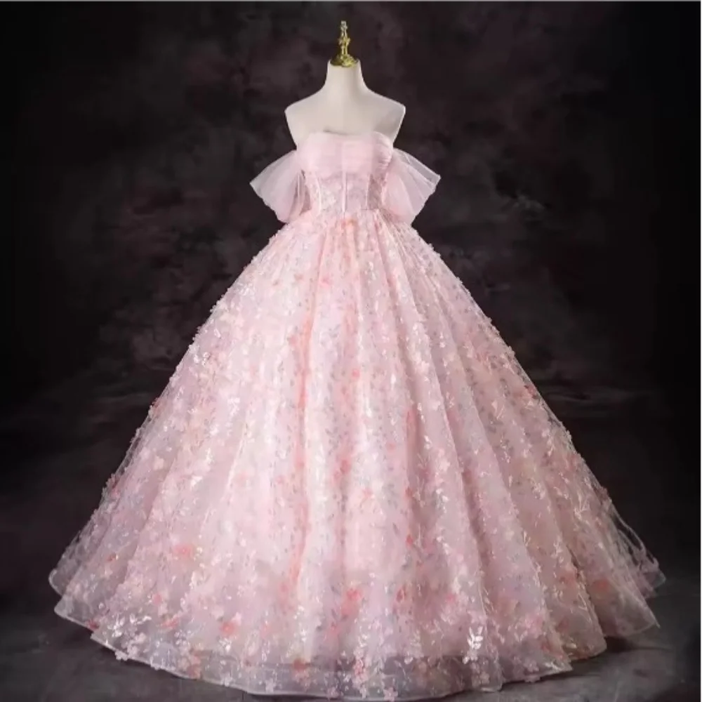 

Women's Off The Shoulder Prom Dress Birthday Party Fairy Sweet Formal Gowns Flowers Sparkly Tulle Maxi Dresses