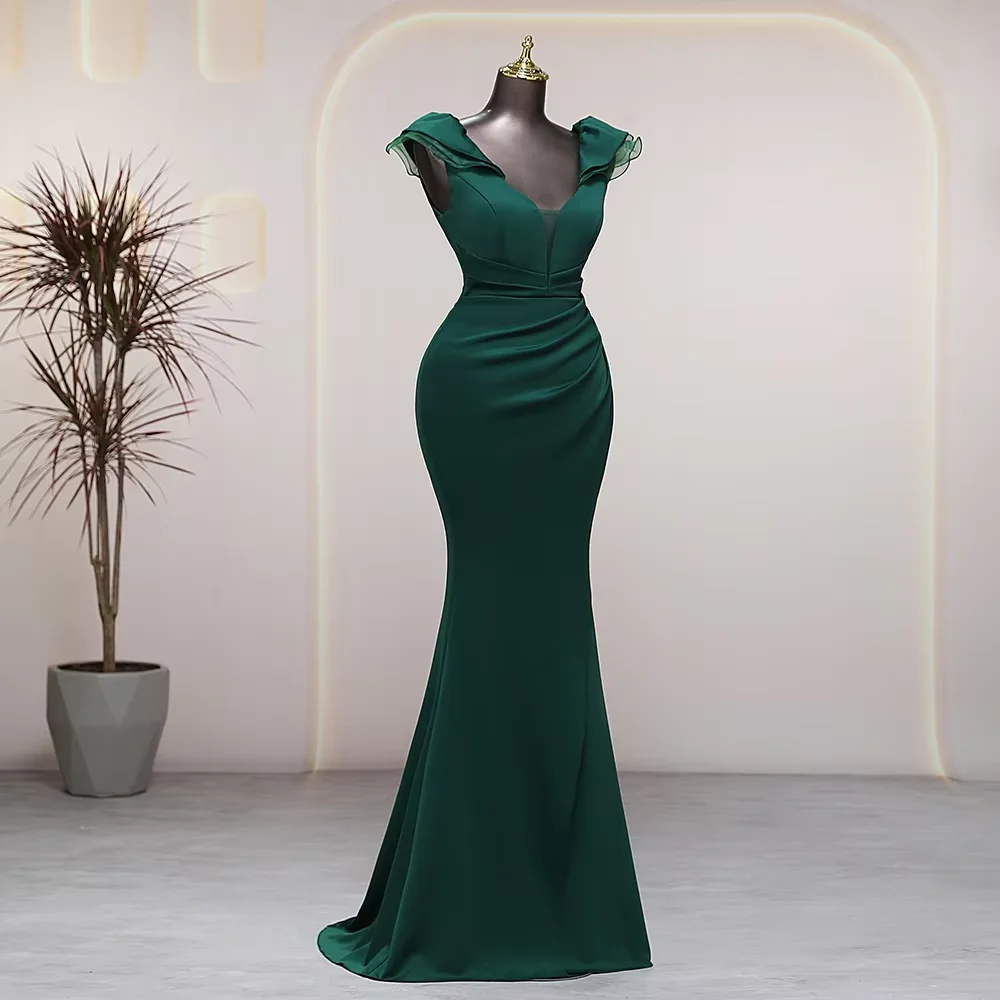 

Customized Elegant V-neck green prom dress luxury evening dresses wedding party dress formal occasion dresses special events