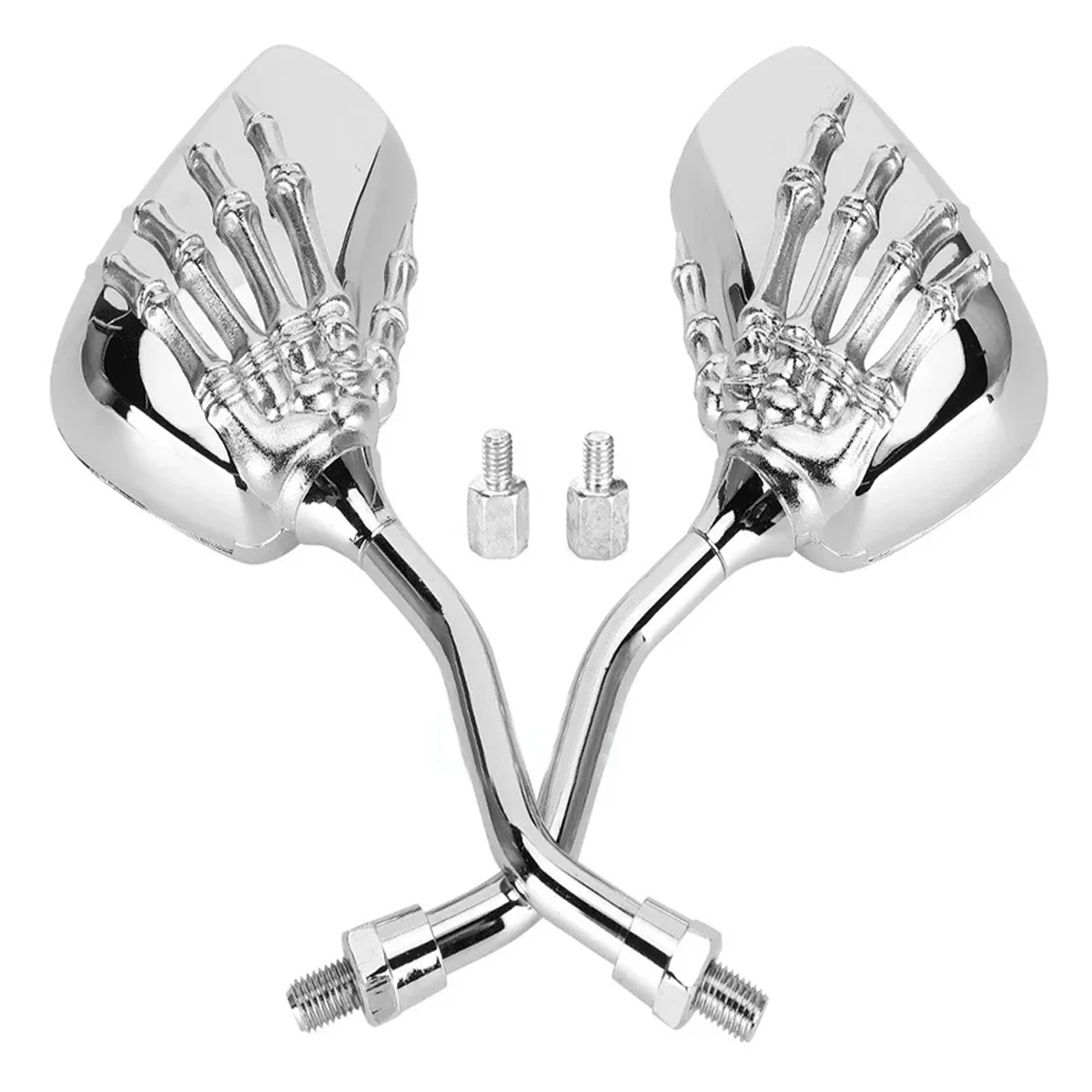 1 pair of silver universal motorcycle rearview mirrors, skull shape, universal 8mm/10mm, suitable for installation and use on mo