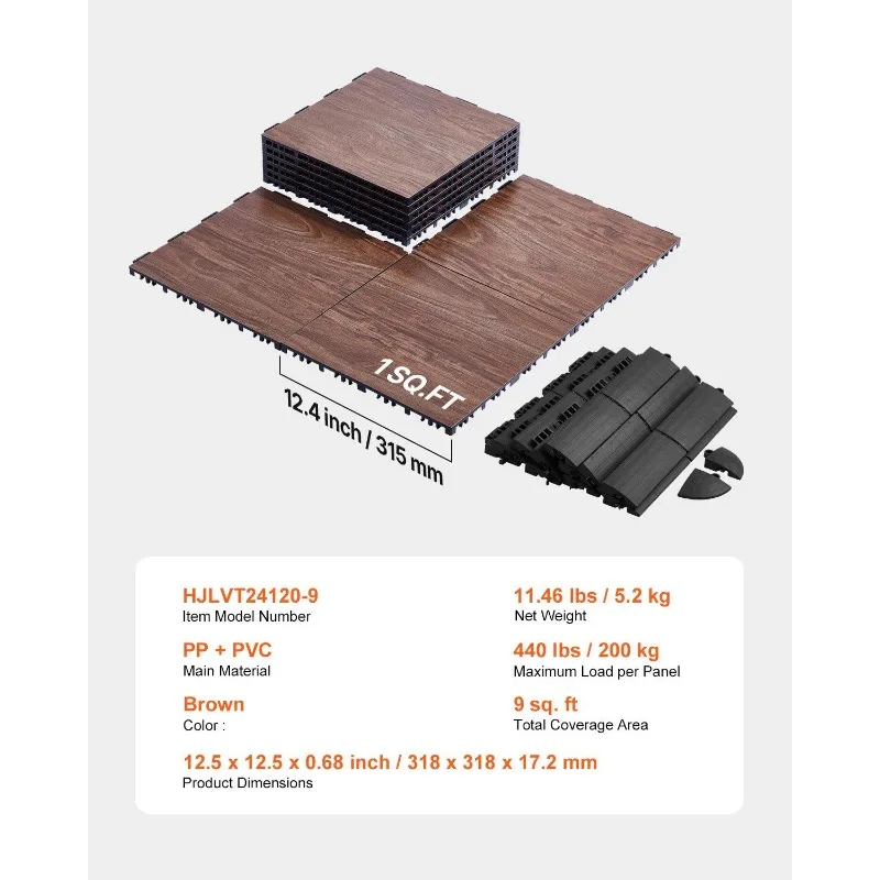 Piastrelle Dryland per tappetino da palestra, 12,4 x 12,4 pollici Tappetino da allenamento per appassionati di danza ad incastro, puzzle PP+PVC ad incastro da 9 pezzi