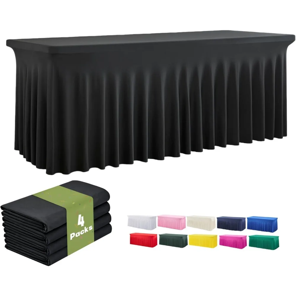 

Black Spandex Tablecloth 6ft Rectangle Stretch Fitted Banquet Table Cover with Skirt for Wedding Party Birthday