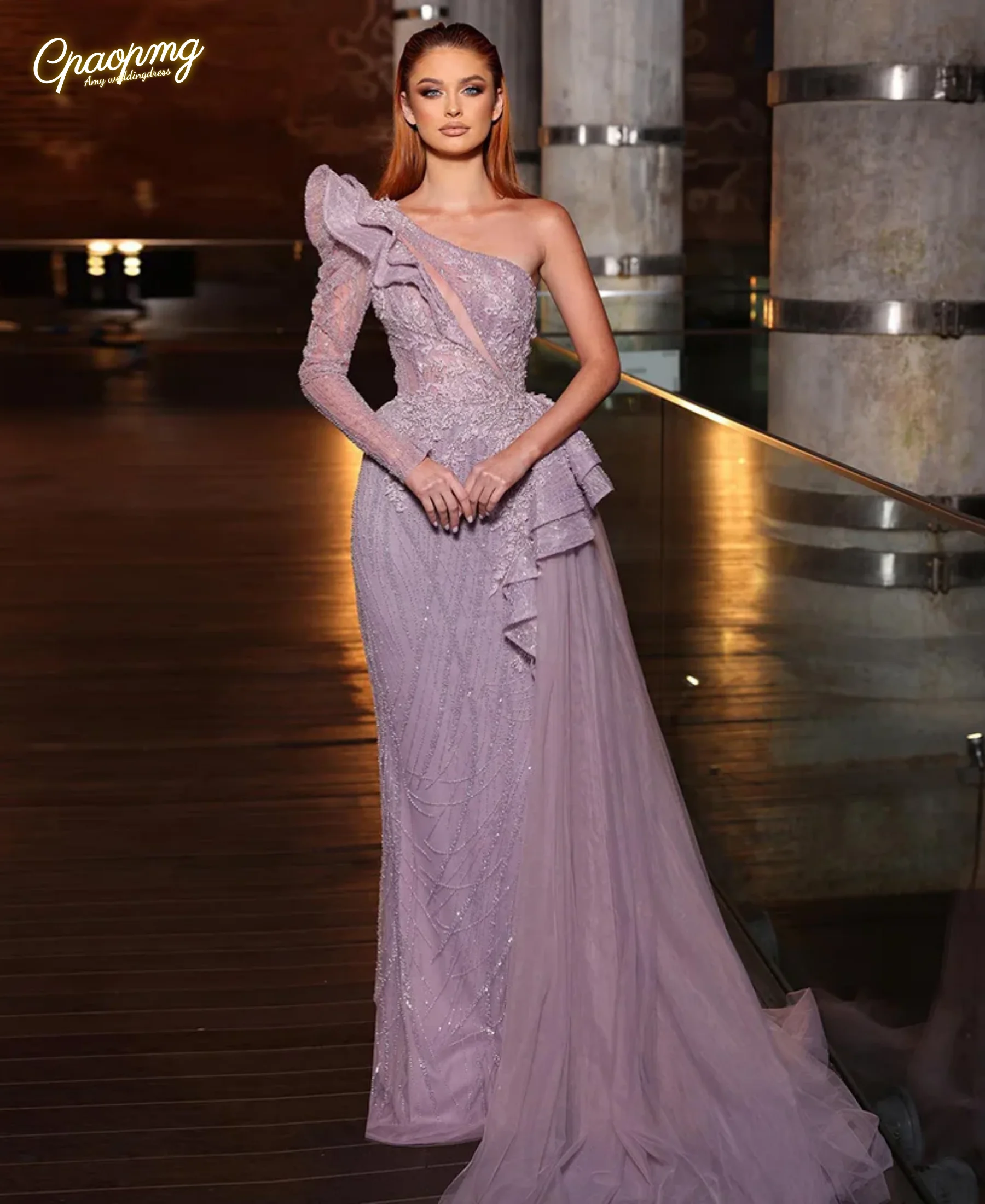 

Customized Luxury Dubai Fuchsia One Shoulder Evening Dresses Slit Mermaid Formal Dress for Women Saudi Arab