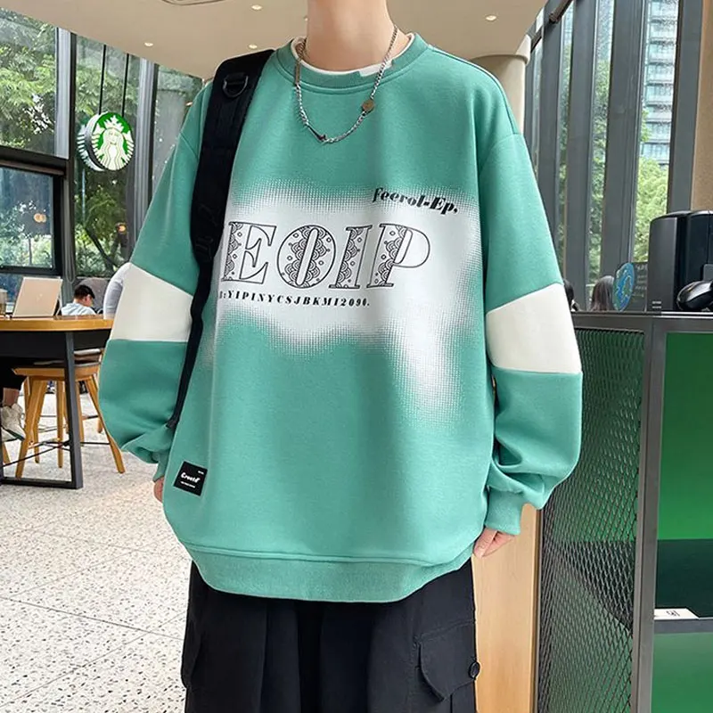 

Casual Letter Printed Loose Hoodies Men's Clothing Young Style Spring Autumn New Fashion Contrasting Colors Spliced Sweatshirts