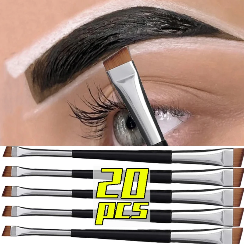 20pcs Double Head Blade Eyeliner Brush Eyebrow Brush Portable Flat Fine Eye Liner Brow Contour Makeup Brushes Make Up Tools Set