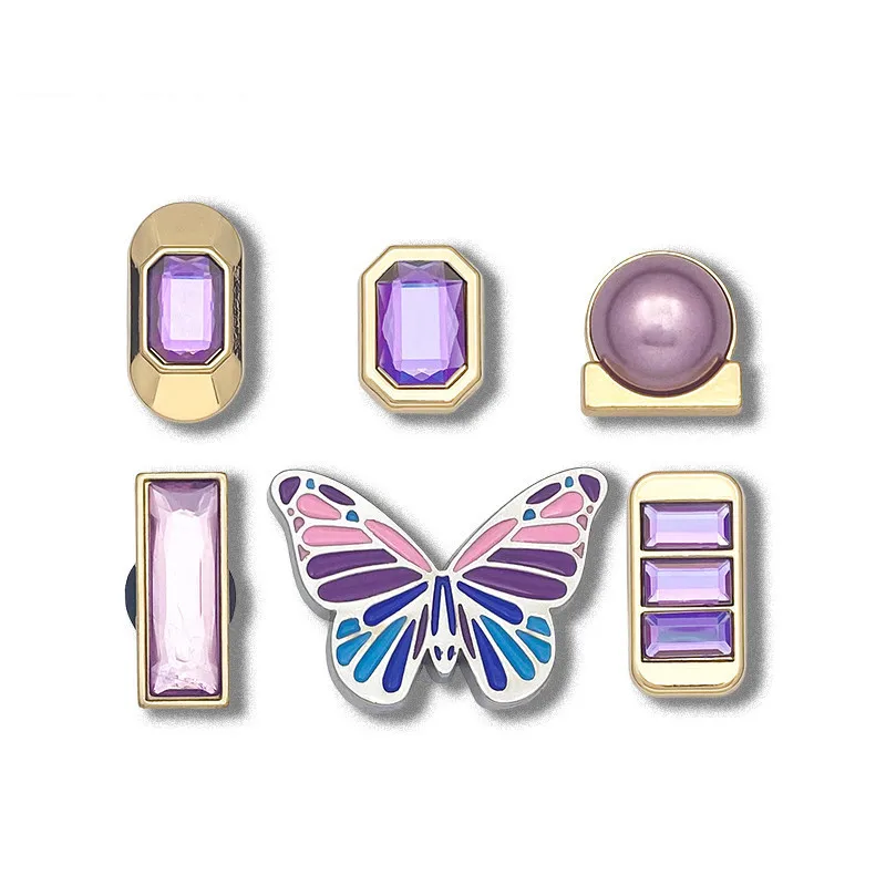 Metal  charm Shoe Buckle Purple Gemstone High Quality metal Hole Shoes Accessories Fashion Shoes Accessories