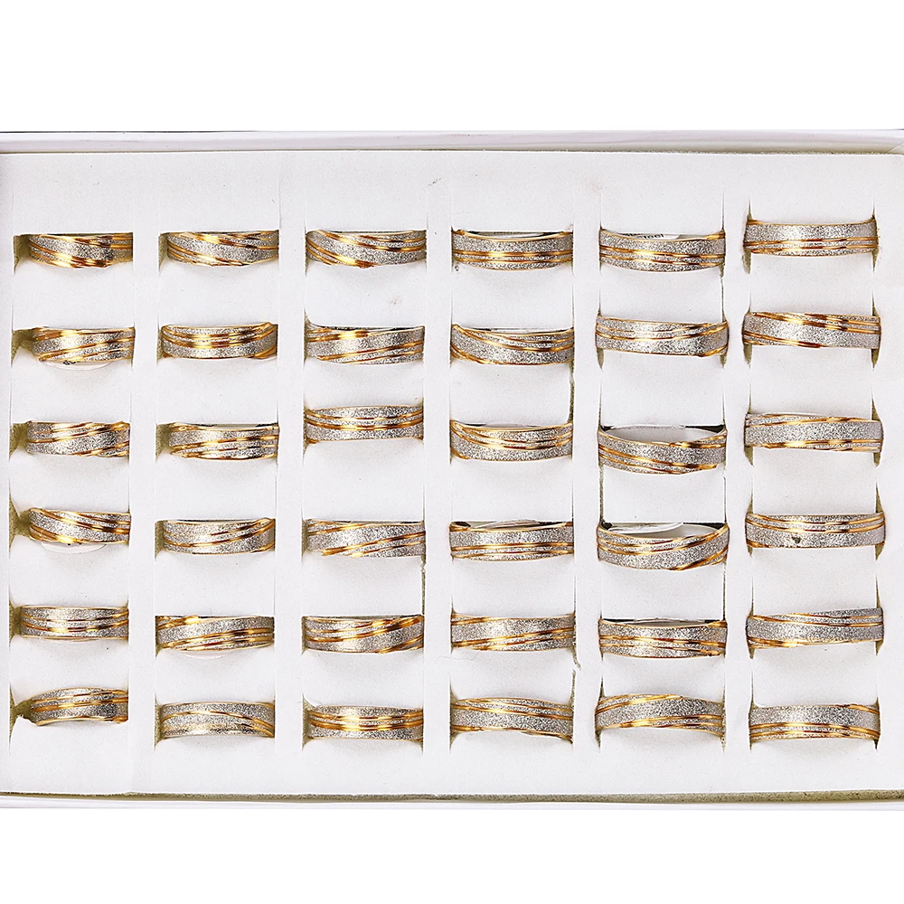 

Мужские позолоченные кольца из нержавеющей стали, 36 шт./партия, 6 мм