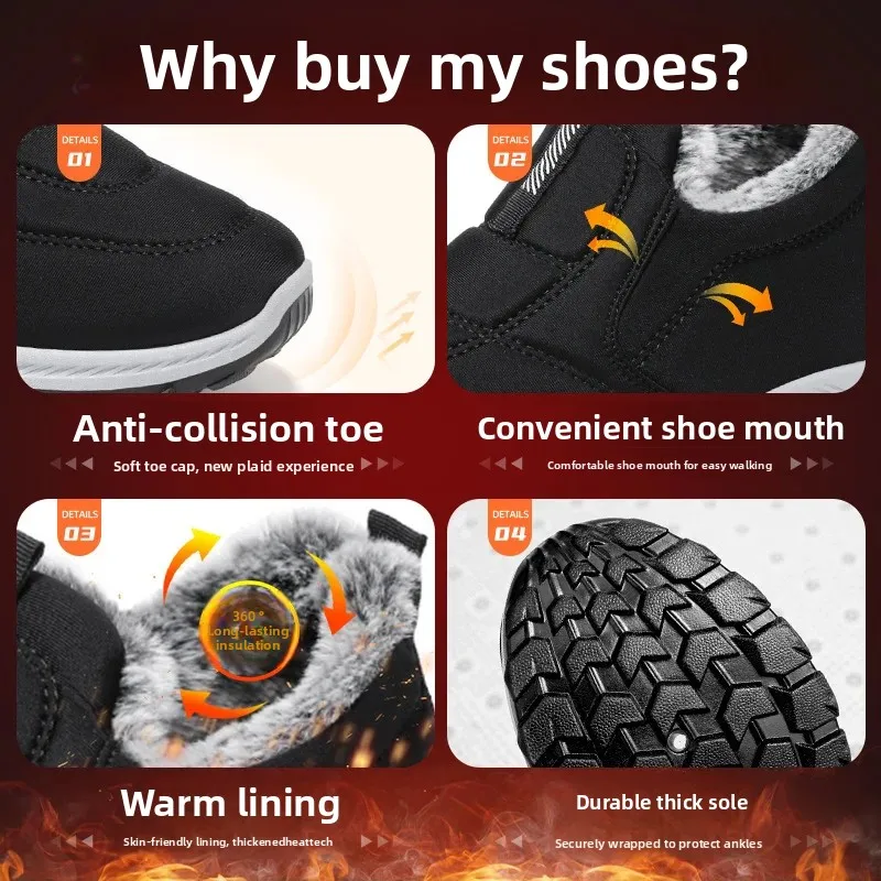 الرجال الشتاء سميكة صوف مبطن أحذية كاجوال نسيج القطن الدافئ عدم الانزلاق الثلوج الأحذية مريحة الترفيه الجوارب