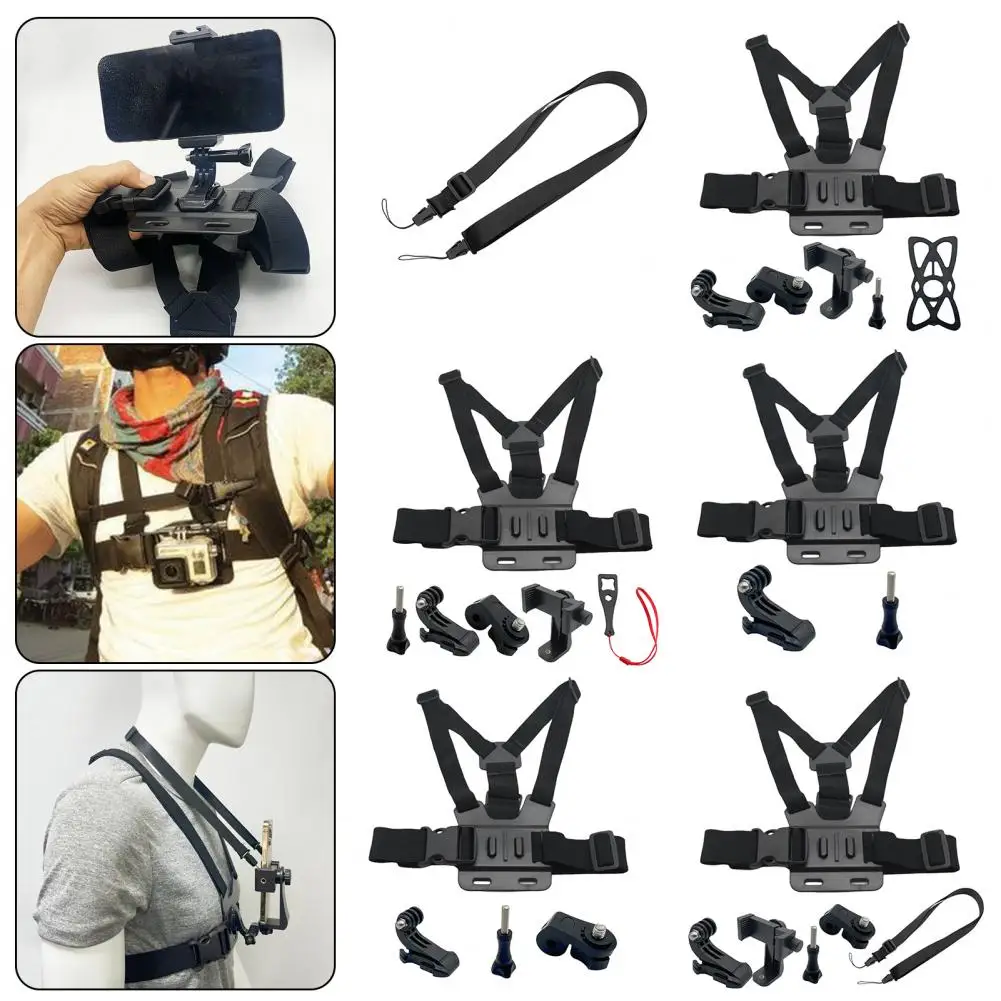 Phone Mount Holder Chest Strap Action Camera Bracket Adjustable Easy to Install 360-Degree Rotation Phone Clip Chest Strap Kit