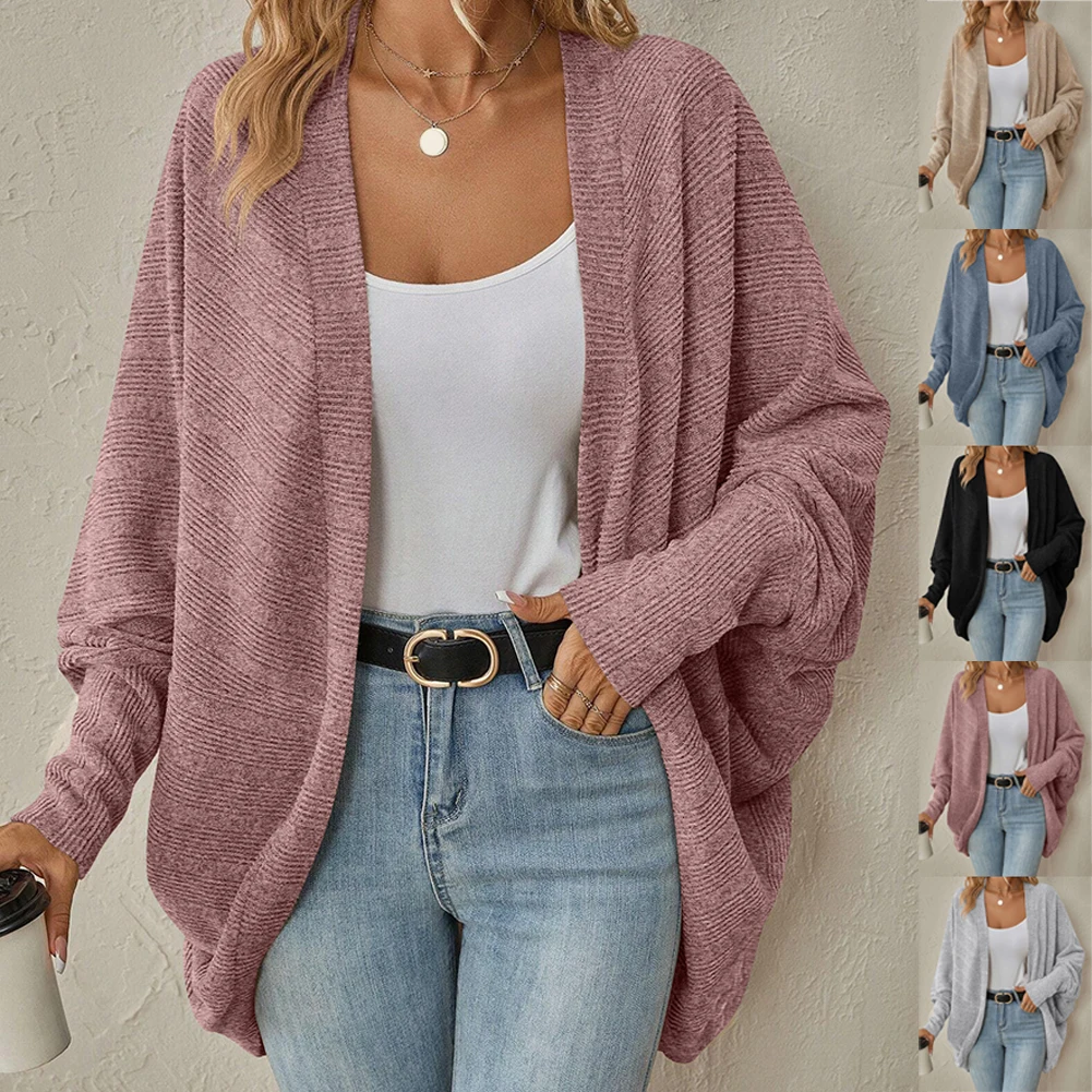 Women Jacket Batwing Sleeve Sweater Cardigan Casual Oversized Ladies Outerwear for Daily Office and Outdoor Wear