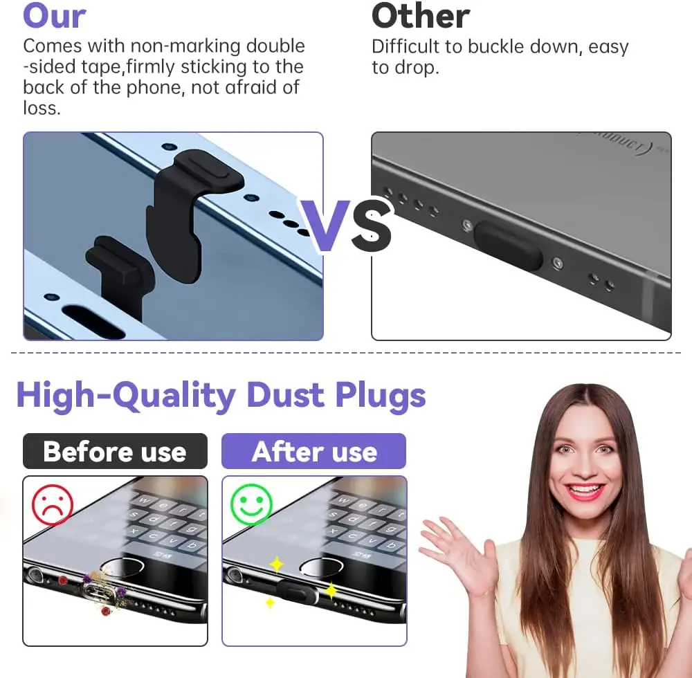 Puerto de carga antipolvo para iPhone Samsung 20, Protector de puerto USB tipo C, tapones antipolvo de silicona, tapa antipérdida, 1/6 Uds.