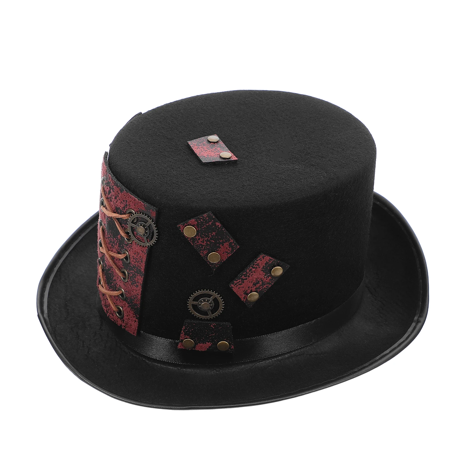 

Vintage Goth Steampunk Hat Red String Gear Adults Cosplay Party Supplies Punk Hat Gothic Costume Accessory Vintage Cap