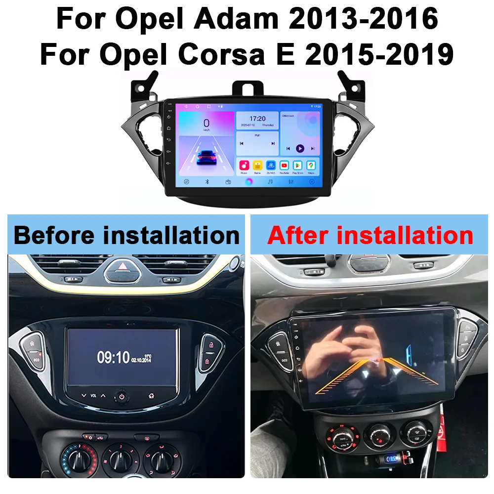 2Din 9inch CarPlay Android Auto Car Radio for Opel Adam 2013-2016 for Opel Corsa E 2015-2019 Multimedia Navigation Qualcomm WIFI