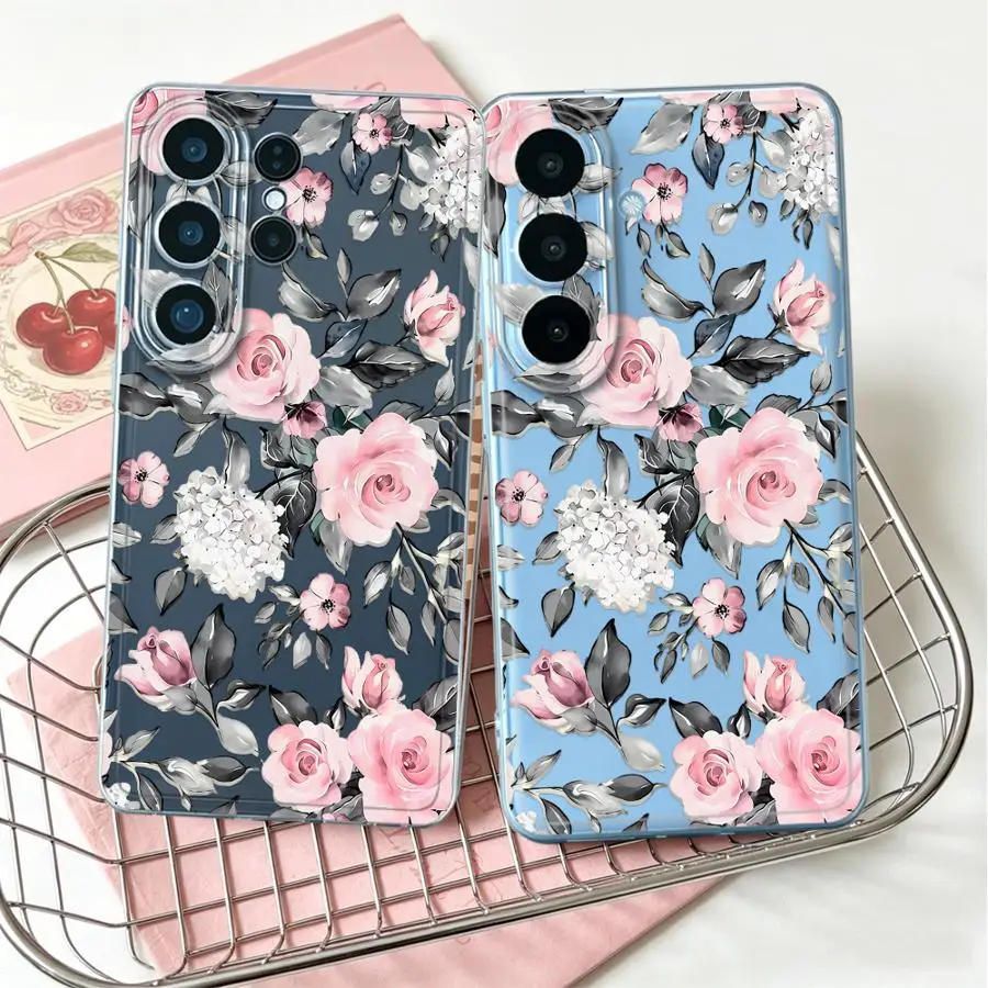 Pink Floral Print Case for Samsung Galaxy S26 Ultra S23 Ultra Note 20 Ultra 10 S23Ultra S25 Edge S22 FE S24 S21 S20 Plus Phone