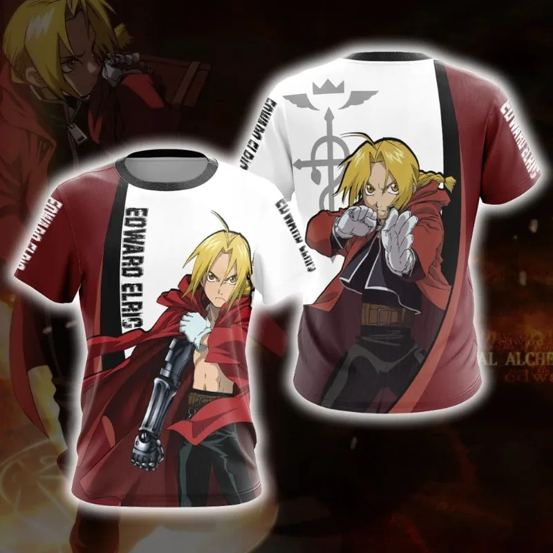 2026 New Fullmetal Alchemist Edward Elric Theme Short-Sleeve T-Shirt, Japanese Anime Peripheral Crew Neck Sports T-Shirt, Unisex