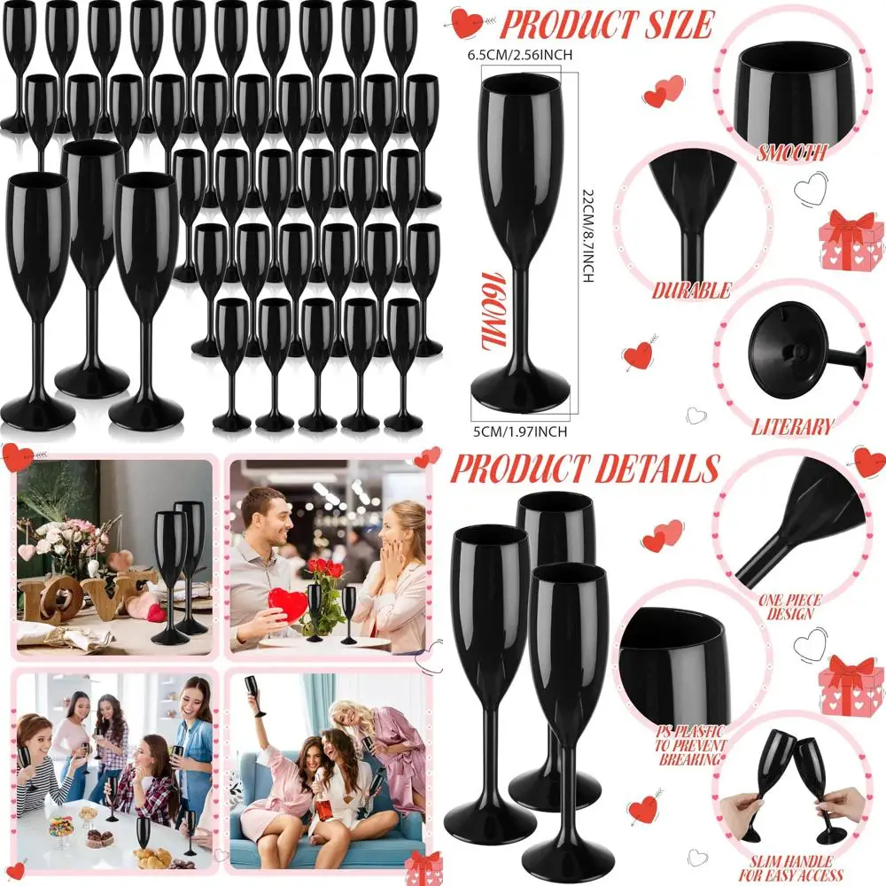 

Unbreakable Plastic Champagne Flutes Set of 40, 6 oz Stemmed Cups for Toasting, Durable Acrylic Wine Glasses for Parties and Cel