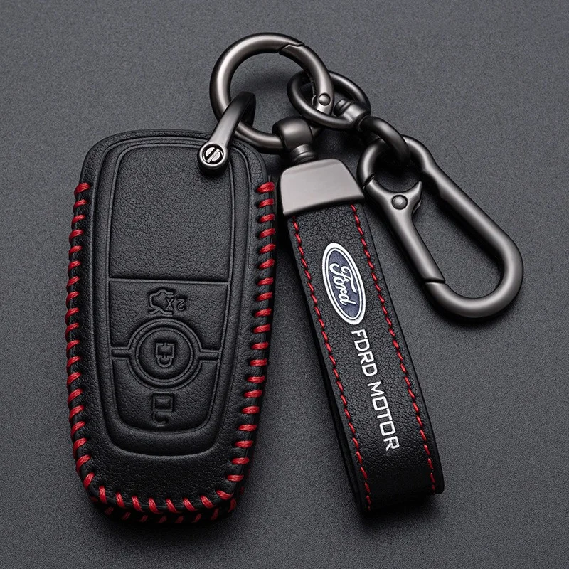 Leather Car Smart Remote Key Cover For Ford Focus Mk3 Mk4 Fiesta Kuga Escape Edge Explorer Mondeo Ranger F-150 Mustang Sticker view 3