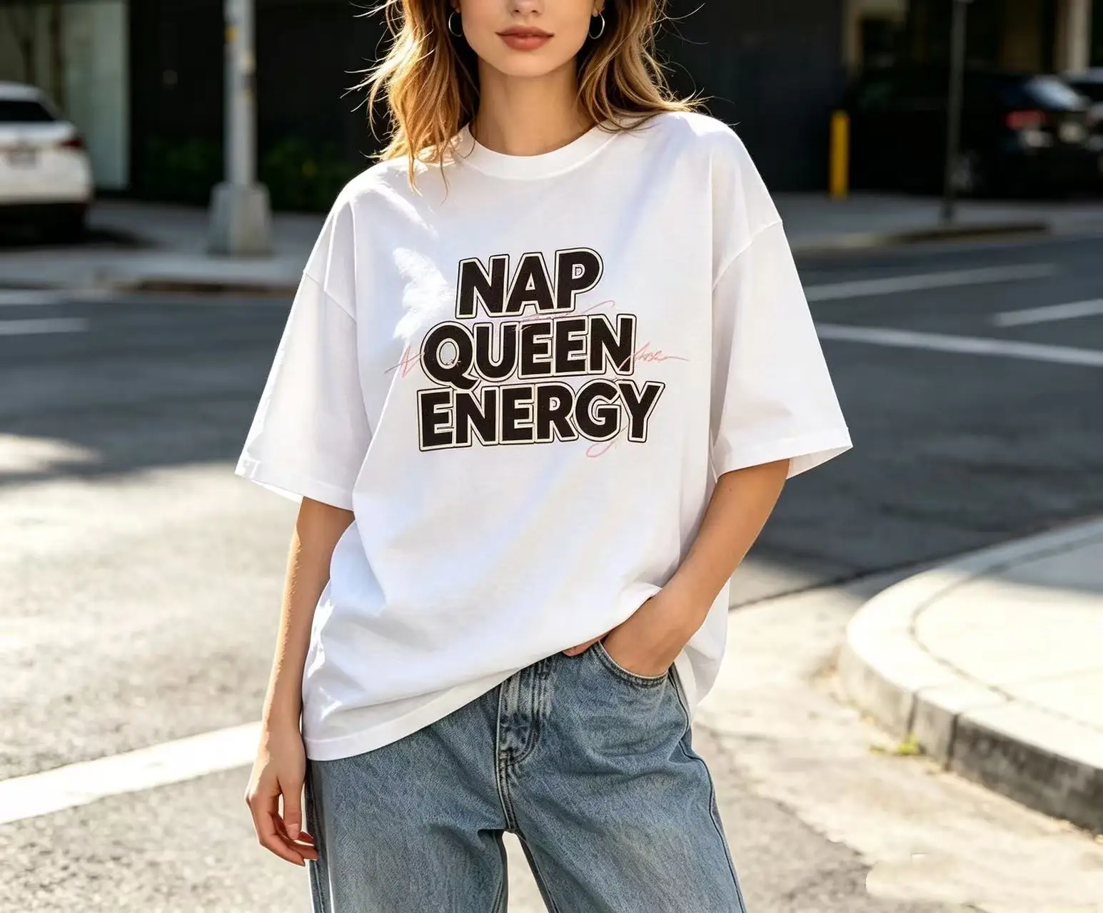 Unisex Nap Queen Energy Bold Letter Slogan Graphic T‑Shirt Men Women Vintage Text Print Oversized Crew Neck Loose Cotton Tee
