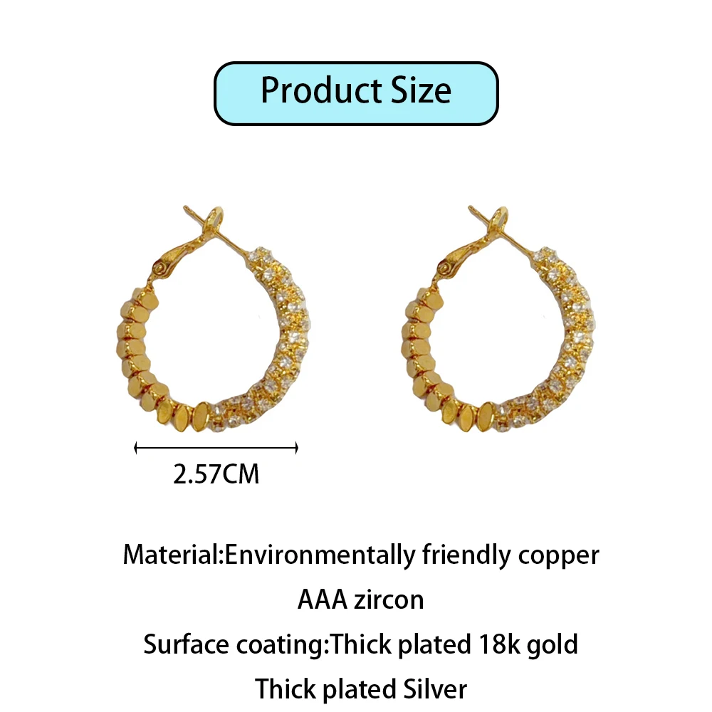 Vintage Exaggerated Personality 14K Gold Plated Zircon Broken Blocks Hoop Earrings For Women Party Hiphop Fashion Jewelry