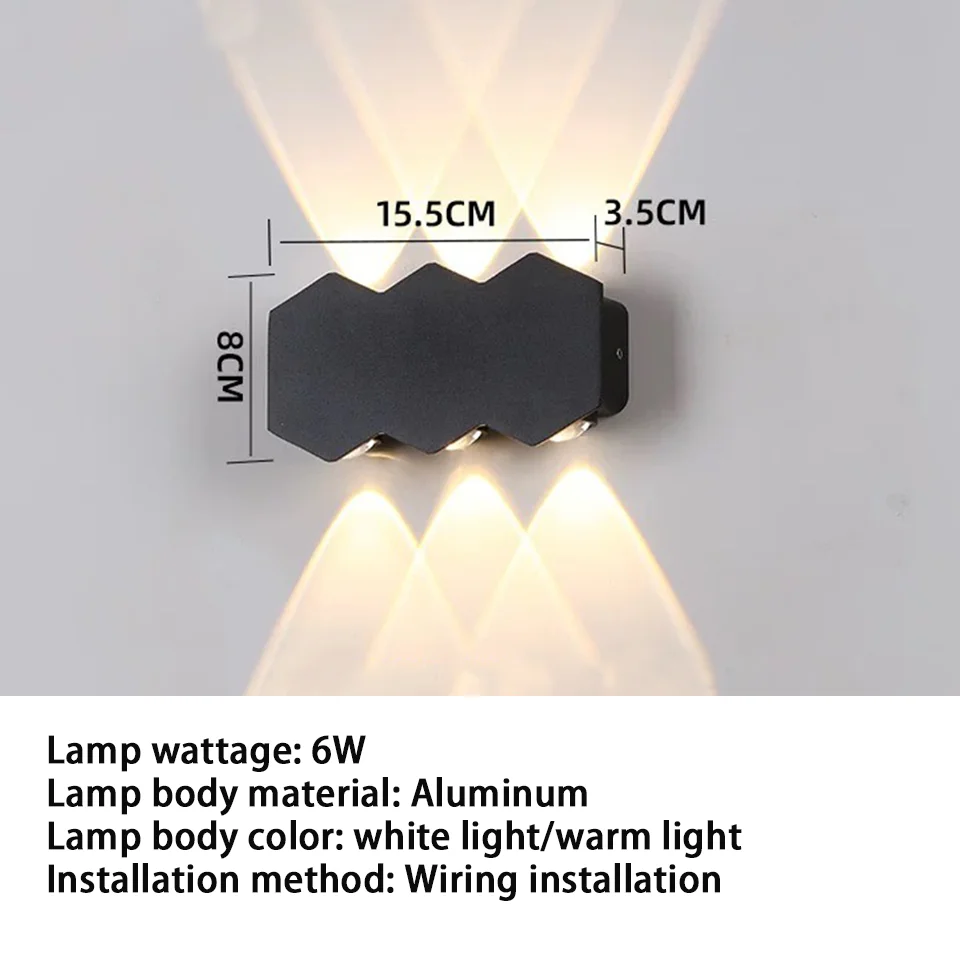 NONE LED-Wandleuchte für den Außenbereich, 2 W, 4 W, 6 W, 8 W, 10 W, AC85–265 V, nach oben und unten, weiß, schwarz, modernes Licht für Zuhause, Garten, Schlafzimmer, Flur 7