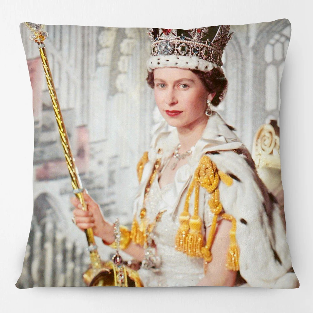 Queen Elizabeth II England Her Majesty Pattern Zip Decor Throw Cushion Cover Pillow Case